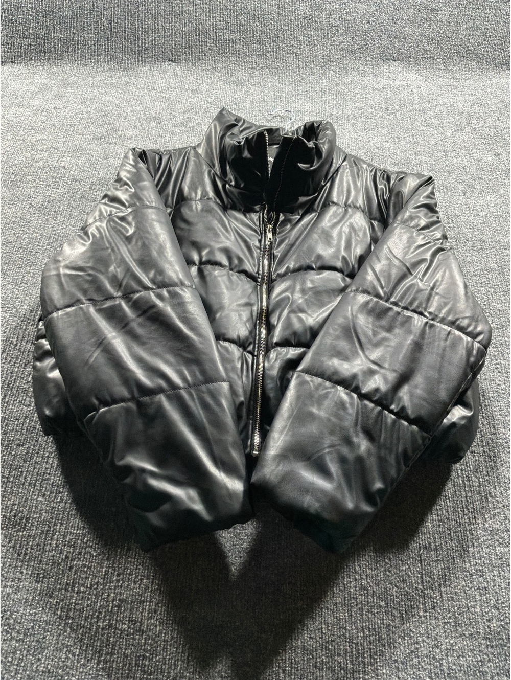 Fashion Nova Black Faux Leather Puffer Jacket Cropped Plus Size 3XL
